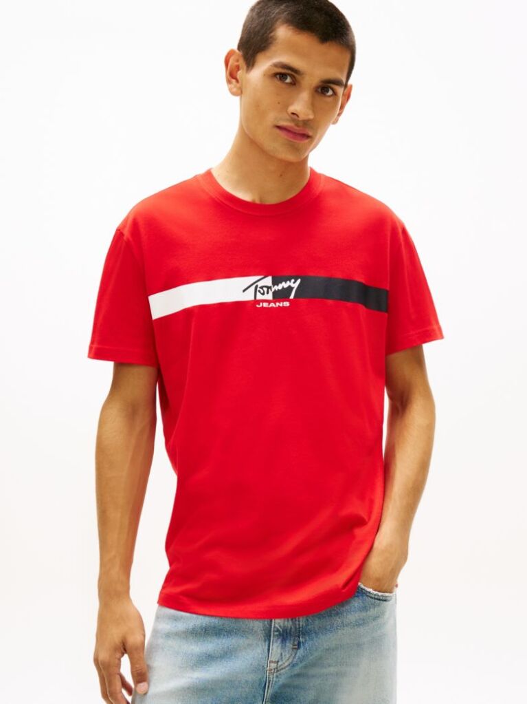 Κόκκινο Βαμβακερό T-Shirt Με Signature Λογότυπο  Άνδρες