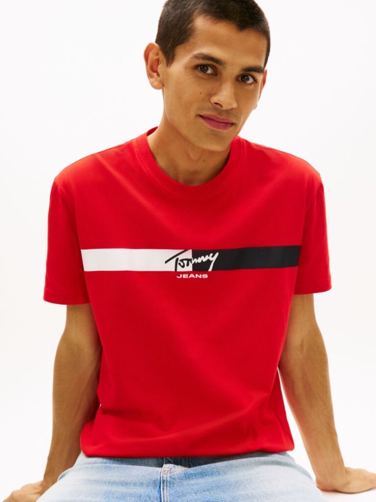 Κόκκινο Βαμβακερό T-Shirt Με Signature Λογότυπο  Άνδρες