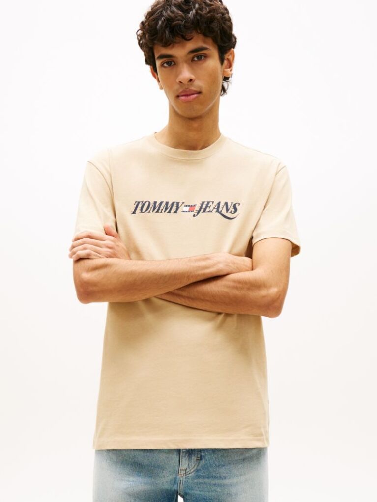 Beige Logo Crew Neck Jersey T-Shirt  Men