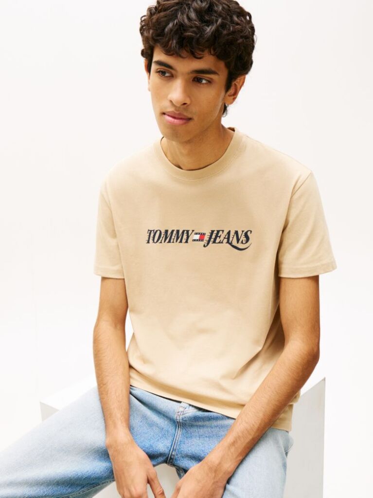 Beige Logo Crew Neck Jersey T-Shirt  Men