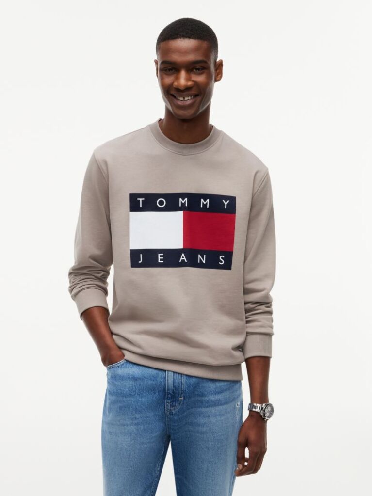 Brown Regular Tonal Flag Crew Neck Sweatshirt  Men