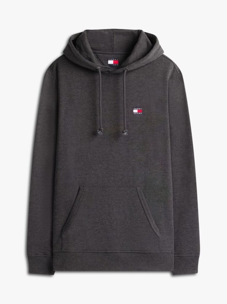 Grey Tommy Badge Terry Drawstring Hoody  Men