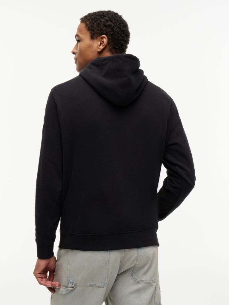 Black Signature Logo Terry Drawstring Hoody  Men