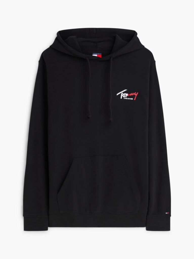 Black Signature Logo Terry Drawstring Hoody  Men