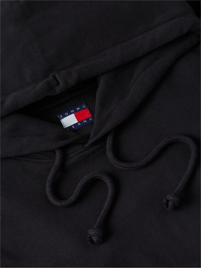 Black Signature Logo Terry Drawstring Hoody  Men