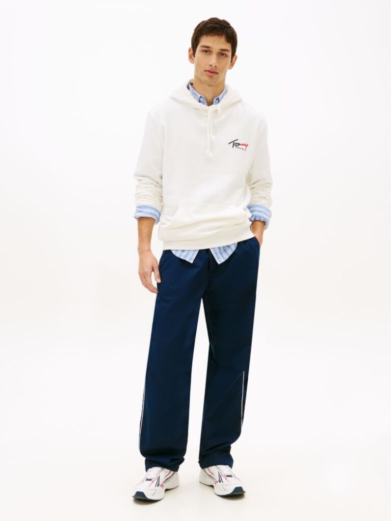 White Signature Logo Terry Drawstring Hoody  Men