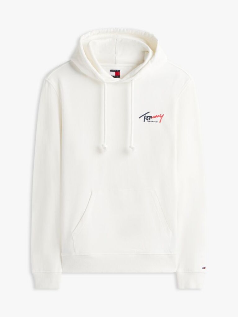 White Signature Logo Terry Drawstring Hoody  Men