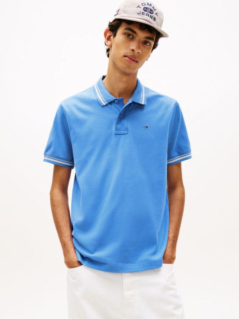 Blue Tommy Flag Regular Fit Tipped Polo Shirt  Men
