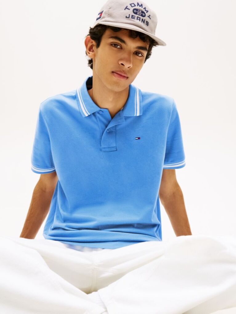 Blue Tommy Flag Regular Fit Tipped Polo Shirt  Men