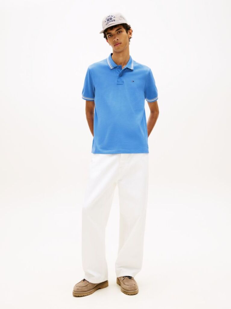 Blue Tommy Flag Regular Fit Tipped Polo Shirt  Men