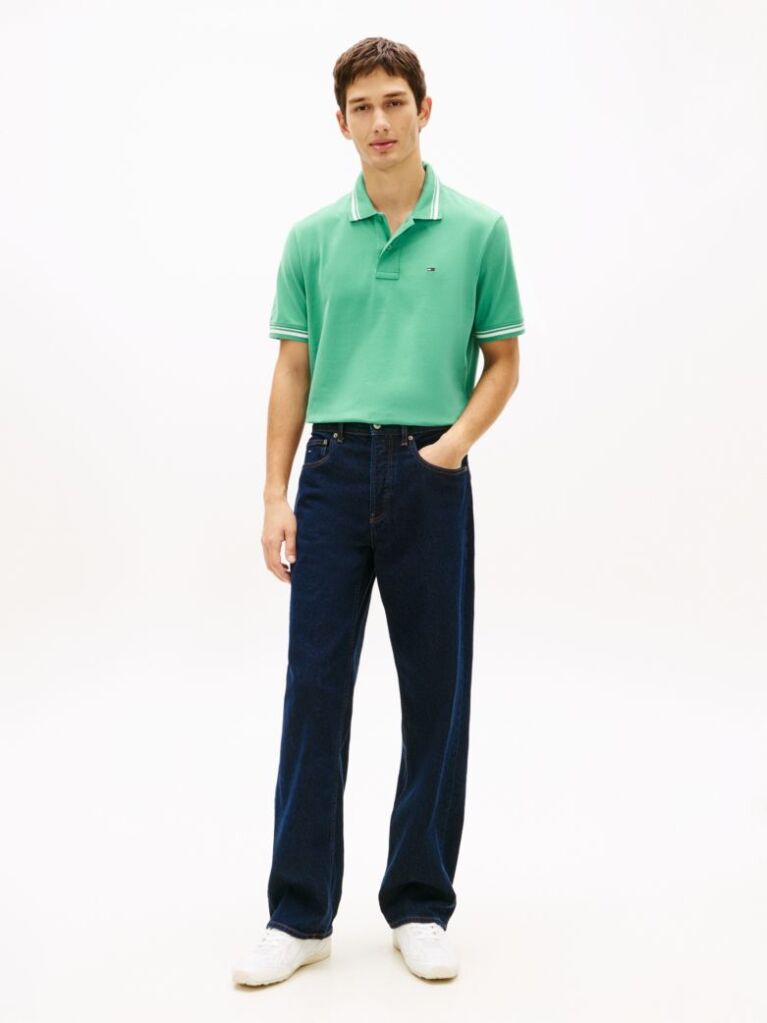 Green Tommy Flag Regular Fit Tipped Polo Shirt  Men