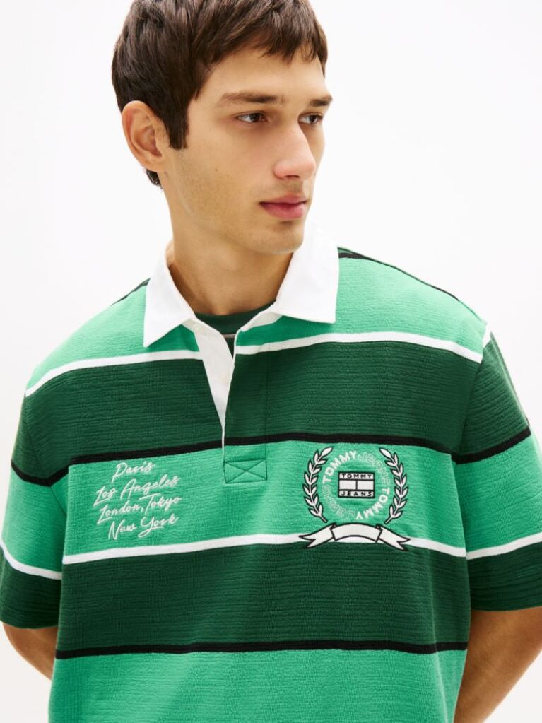 Multi Relaxed Fit Rugby Stripe Embroidery Polo Shirt  Men