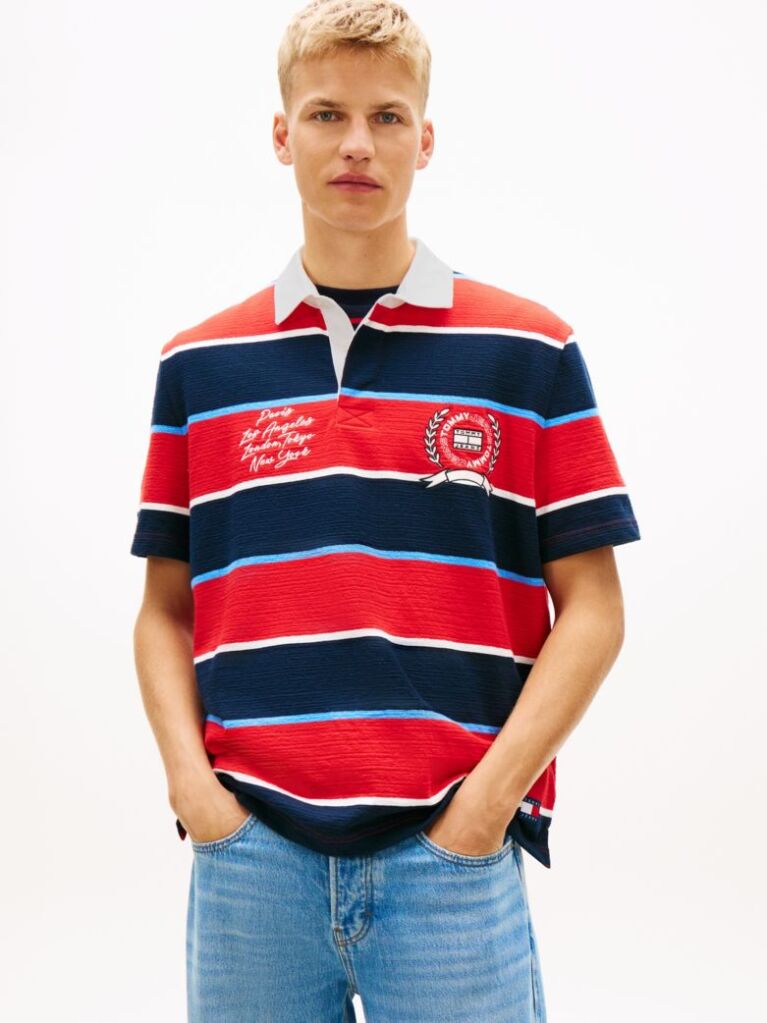Multi Relaxed Fit Rugby Stripe Embroidery Polo Shirt  Men