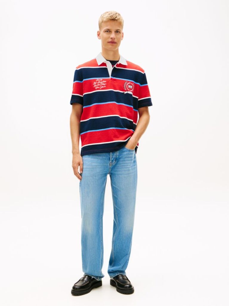 Multi Relaxed Fit Rugby Stripe Embroidery Polo Shirt  Men