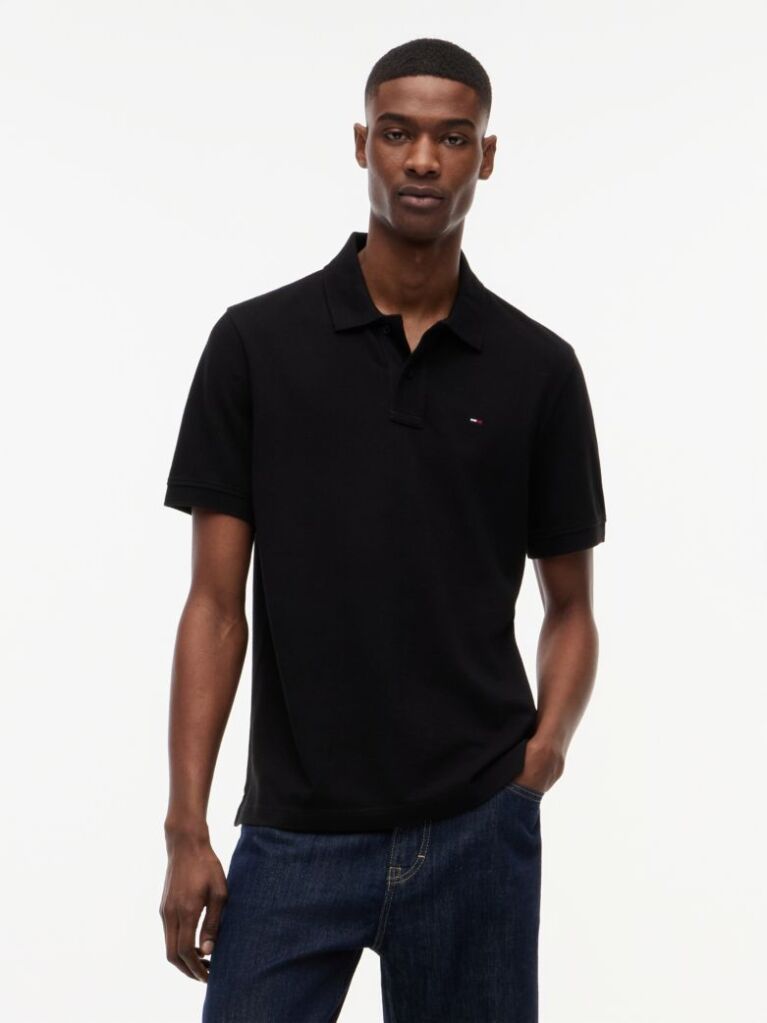 Black Hilfiger Flag Regular Fit Pique Polo Shirt  Men