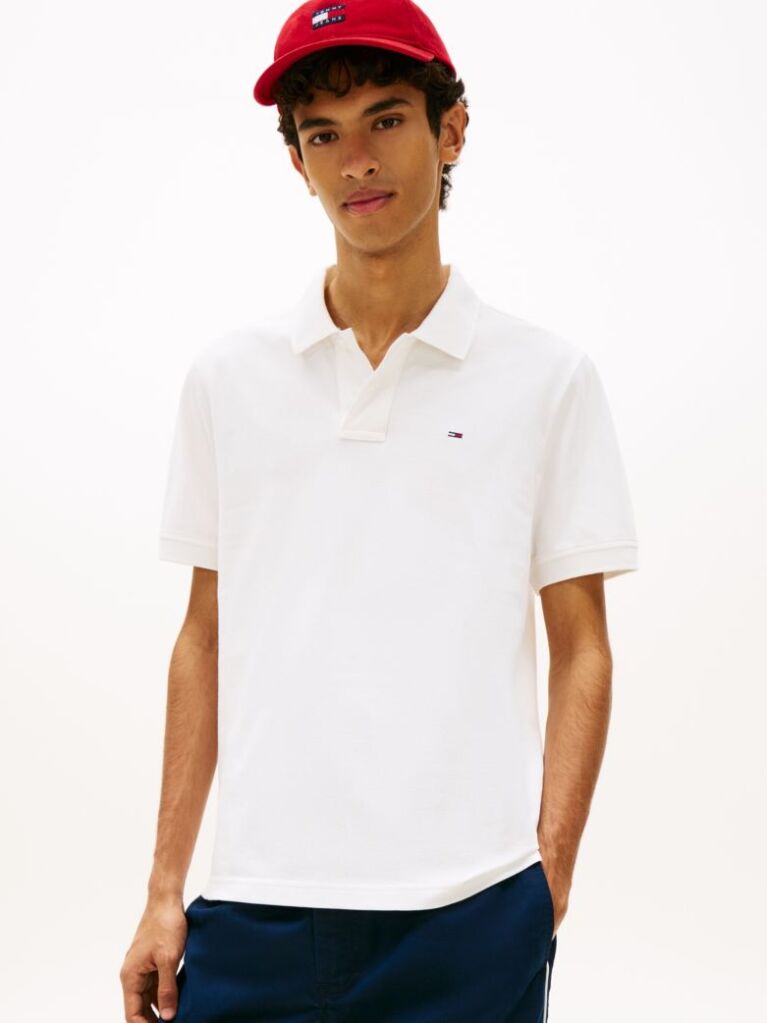 Άσπρο Πόλο Μπλούζα Σε Κανονική Γραμμή Με Hilfiger Σημαιάκι  Άνδρες