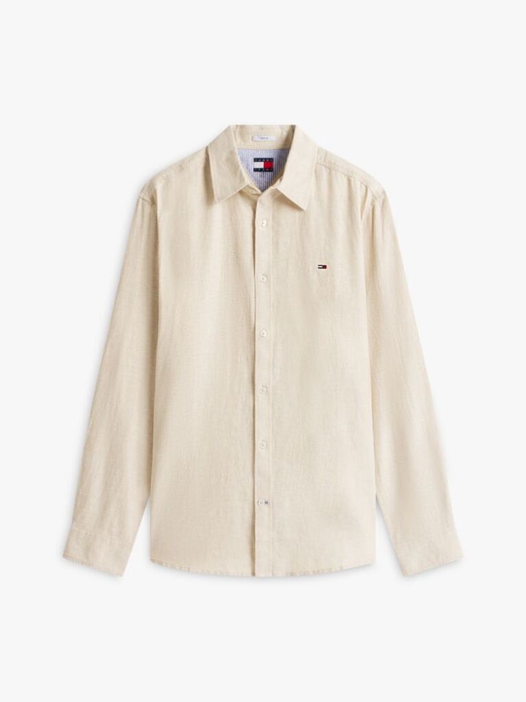 Beige Regular Fit Linen Blend Shirt  Men