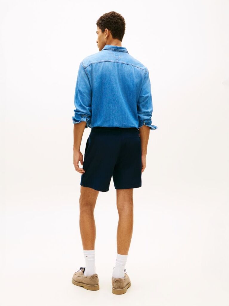 Blue Logo Relaxed Bermuda Shorts With Linen  Men