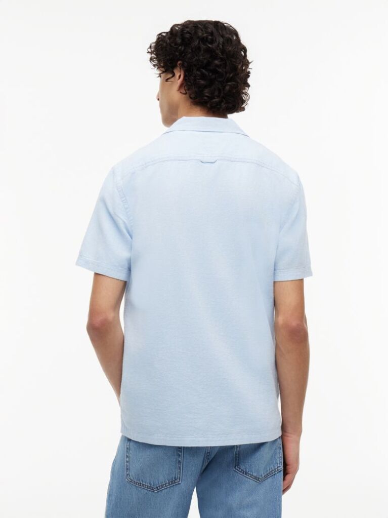 Blue Regular Fit Linen Blend Short Sleeve Shirt  Men