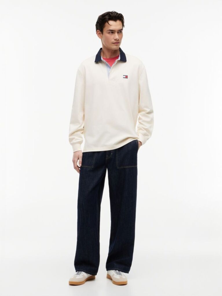 Beige Tommy Badge Relaxed Rugby Shirt  Men