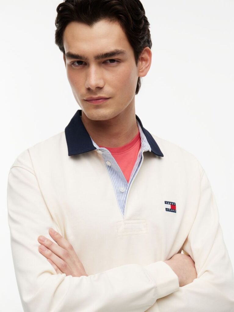 Beige Tommy Badge Relaxed Rugby Shirt  Men