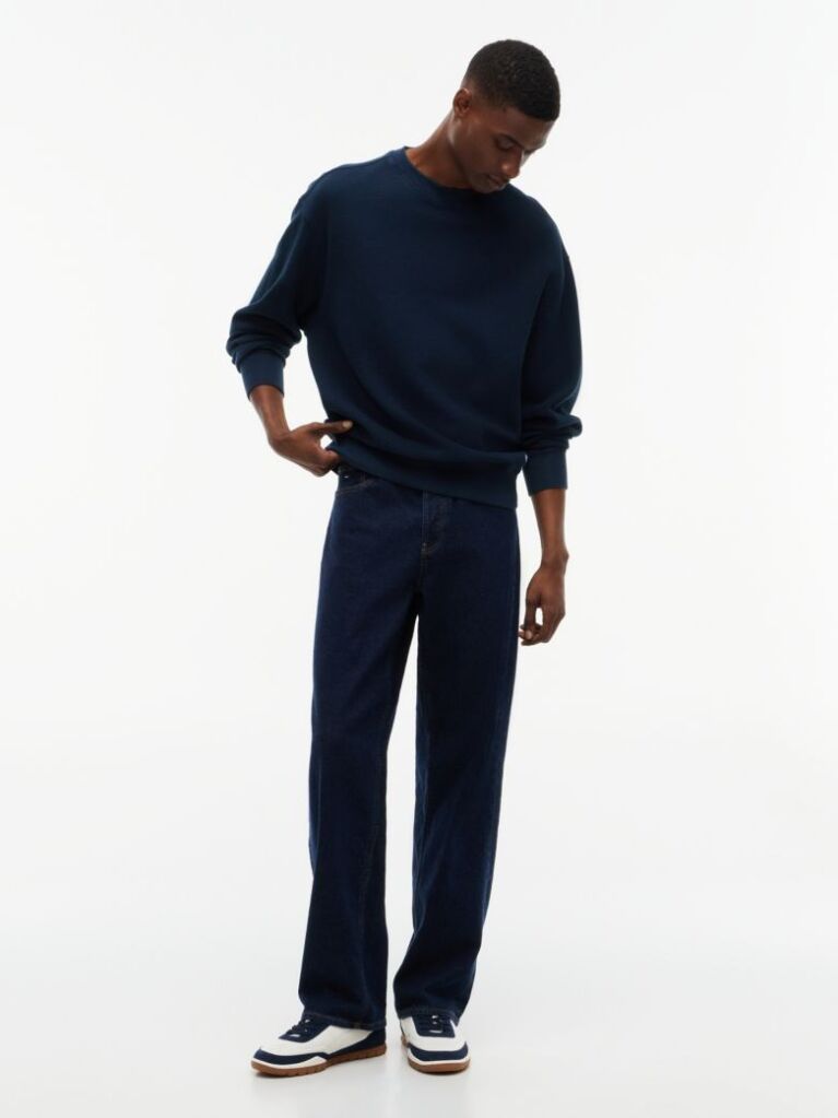 Blue Waffle Knit Relaxed Jumper  Men