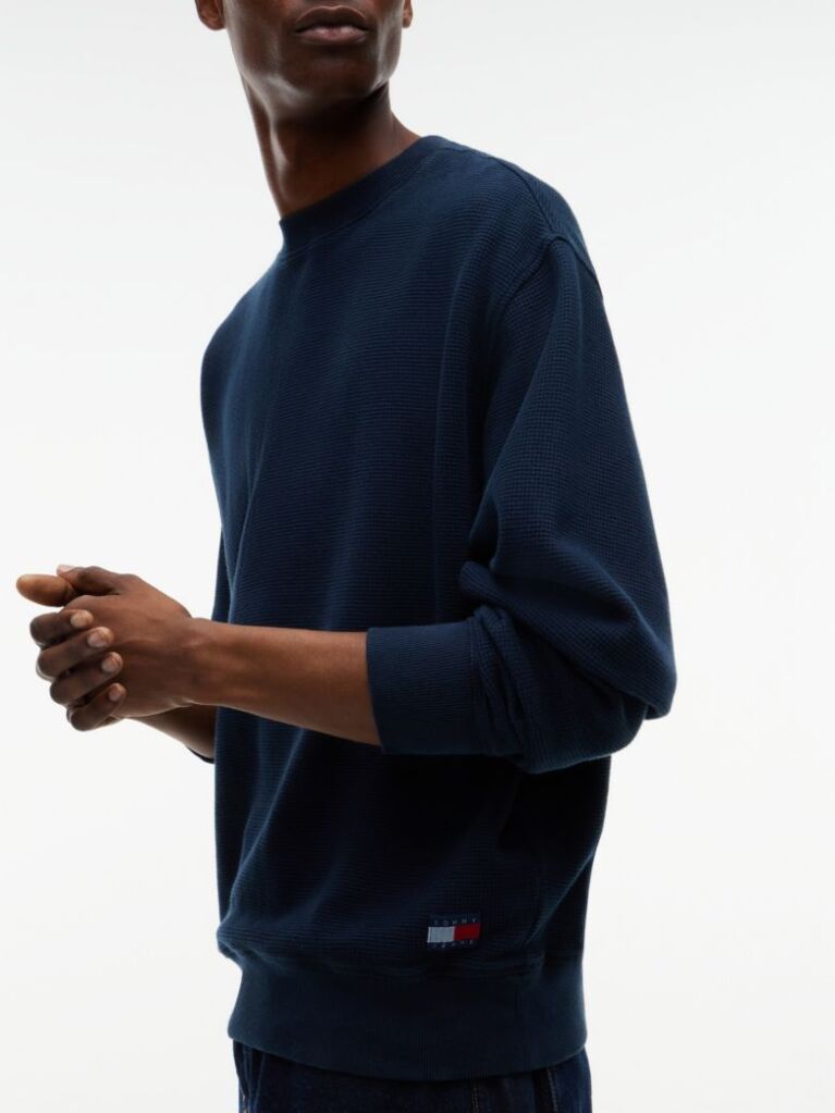 Blue Waffle Knit Relaxed Jumper  Men