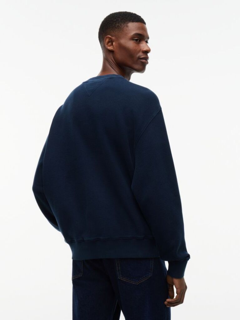 Blue Waffle Knit Relaxed Jumper  Men