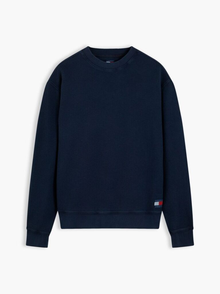 Blue Waffle Knit Relaxed Jumper  Men