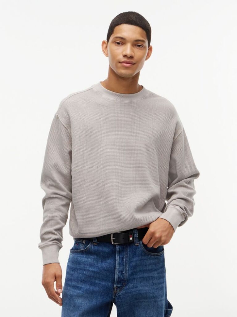 Brown Waffle Knit Relaxed Jumper  Men
