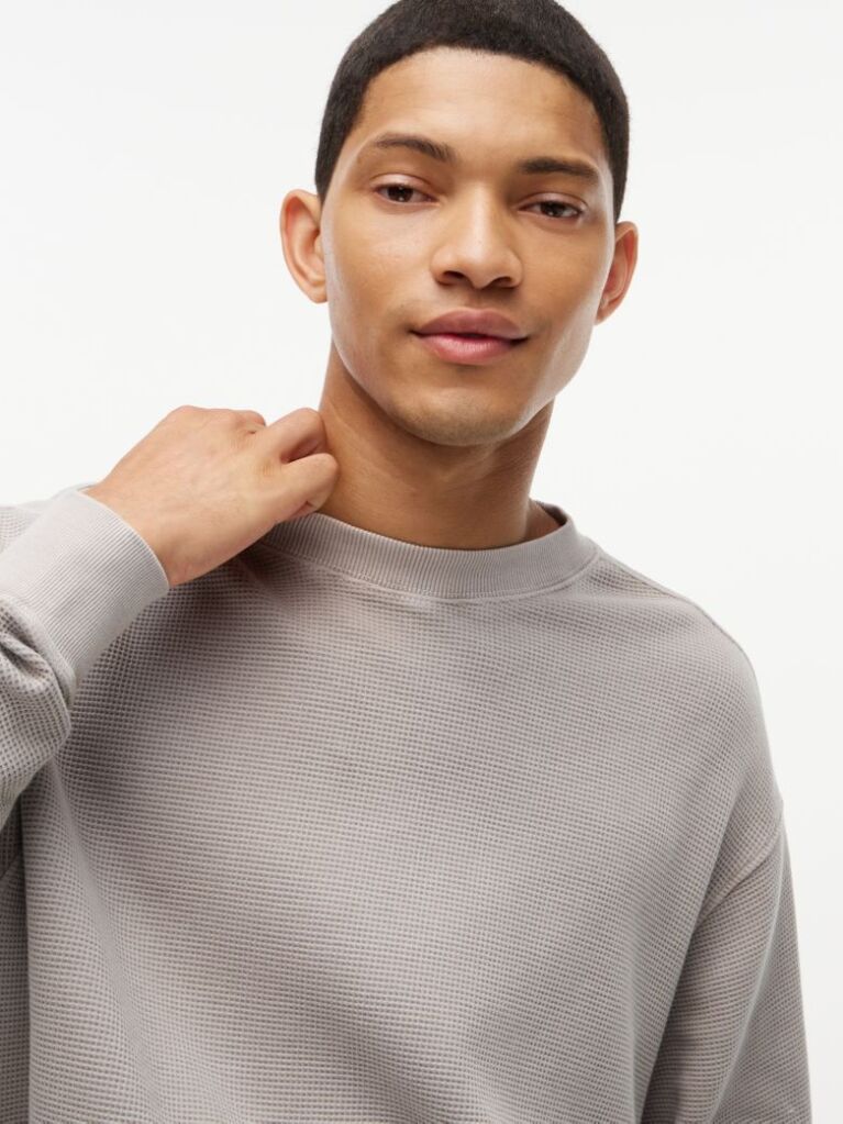 Brown Waffle Knit Relaxed Jumper  Men