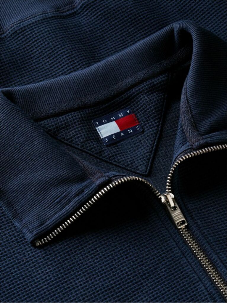 Blue Waffle Knit Relaxed Quarter-Zip Sweatshirt  Men