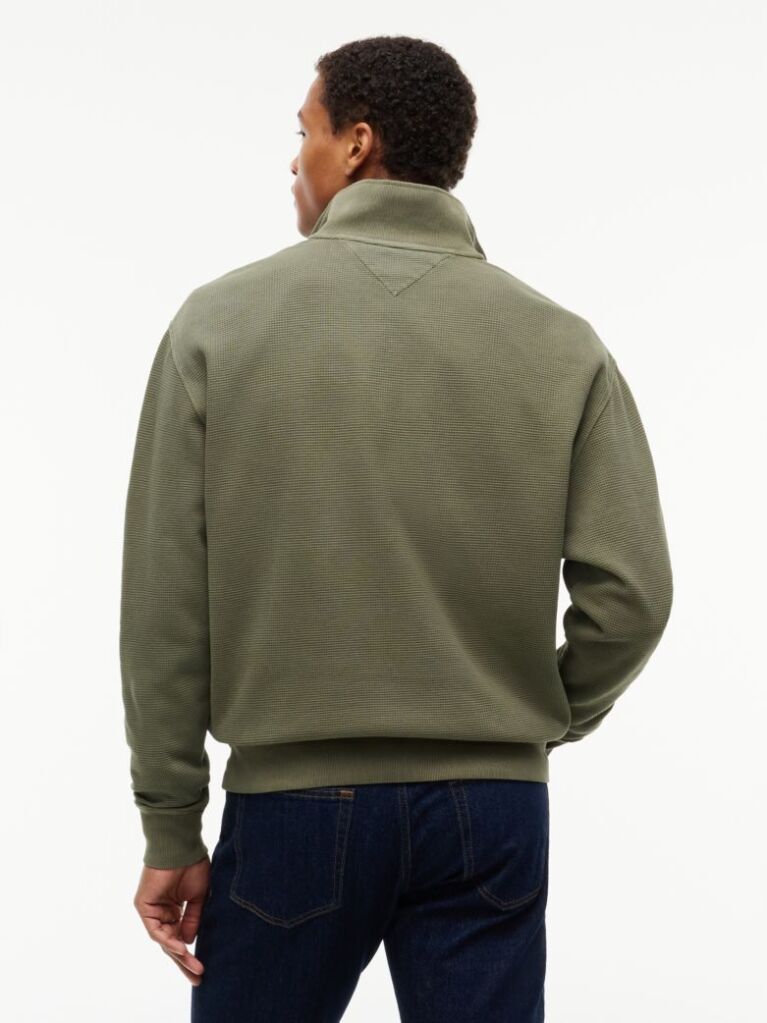 Green Waffle Knit Relaxed Quarter-Zip Sweatshirt  Men