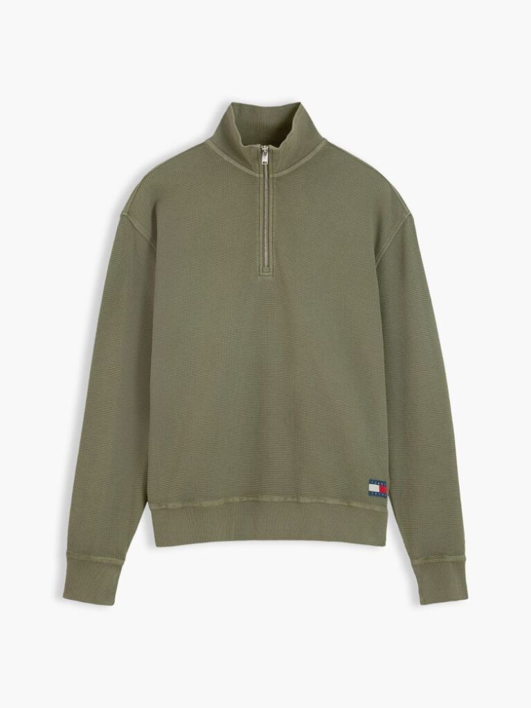 Green Waffle Knit Relaxed Quarter-Zip Sweatshirt  Men