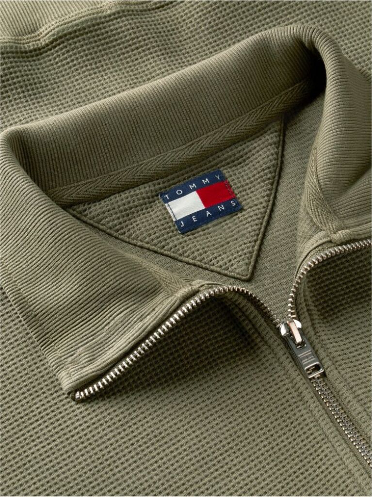 Green Waffle Knit Relaxed Quarter-Zip Sweatshirt  Men