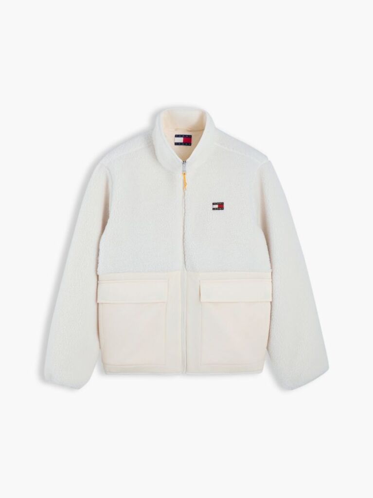 Beige Teddy Contrast Texture Relaxed Jacket  Men
