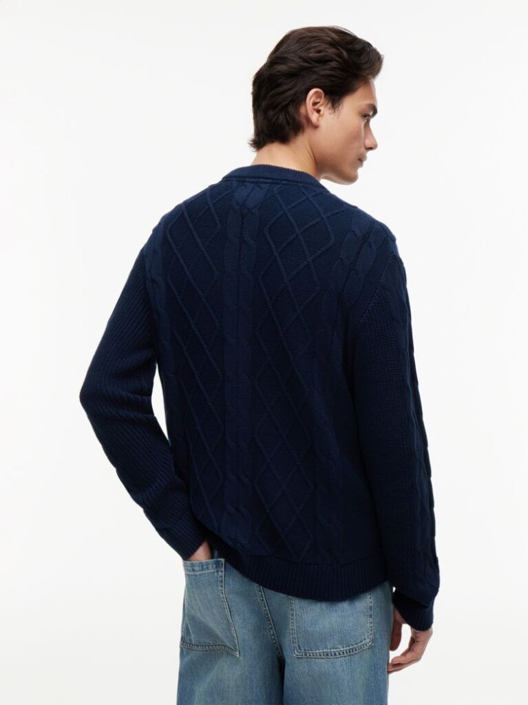 Blue Tommy Flag Cable Knit Jumper  Men