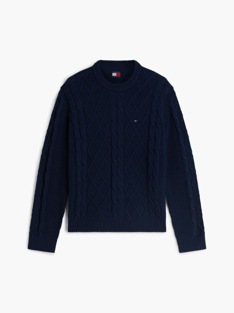 Blue Tommy Flag Cable Knit Jumper  Men