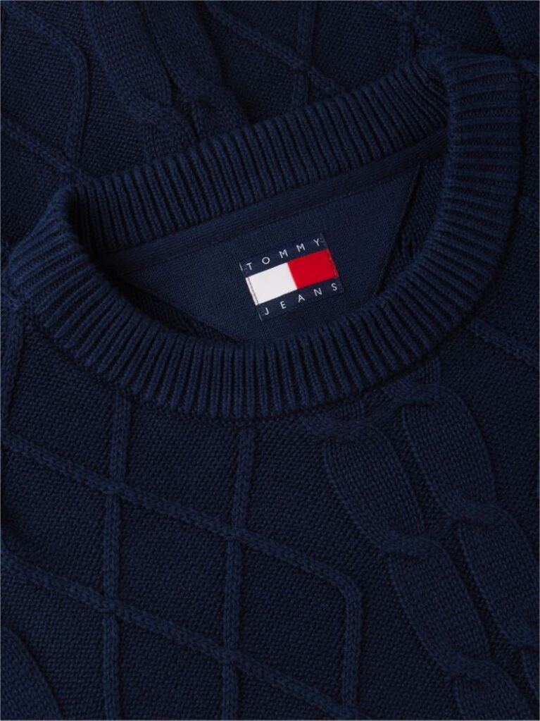 Blue Tommy Flag Cable Knit Jumper  Men