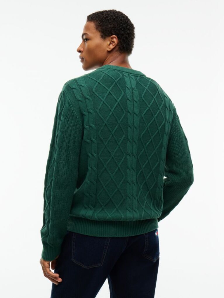 Green Tommy Flag Cable Knit Jumper  Men