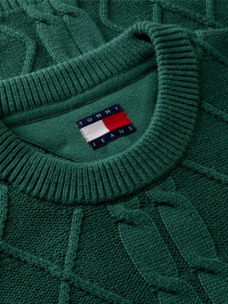Green Tommy Flag Cable Knit Jumper  Men