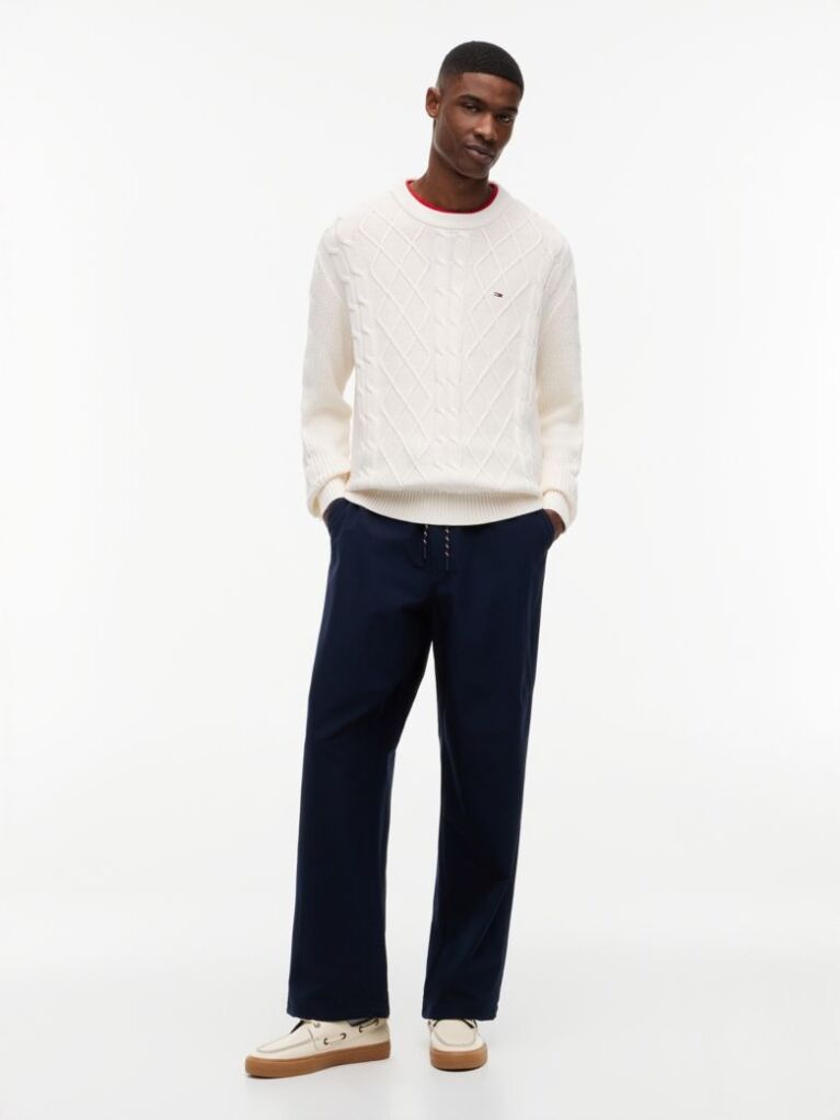 White Tommy Flag Cable Knit Jumper  Men
