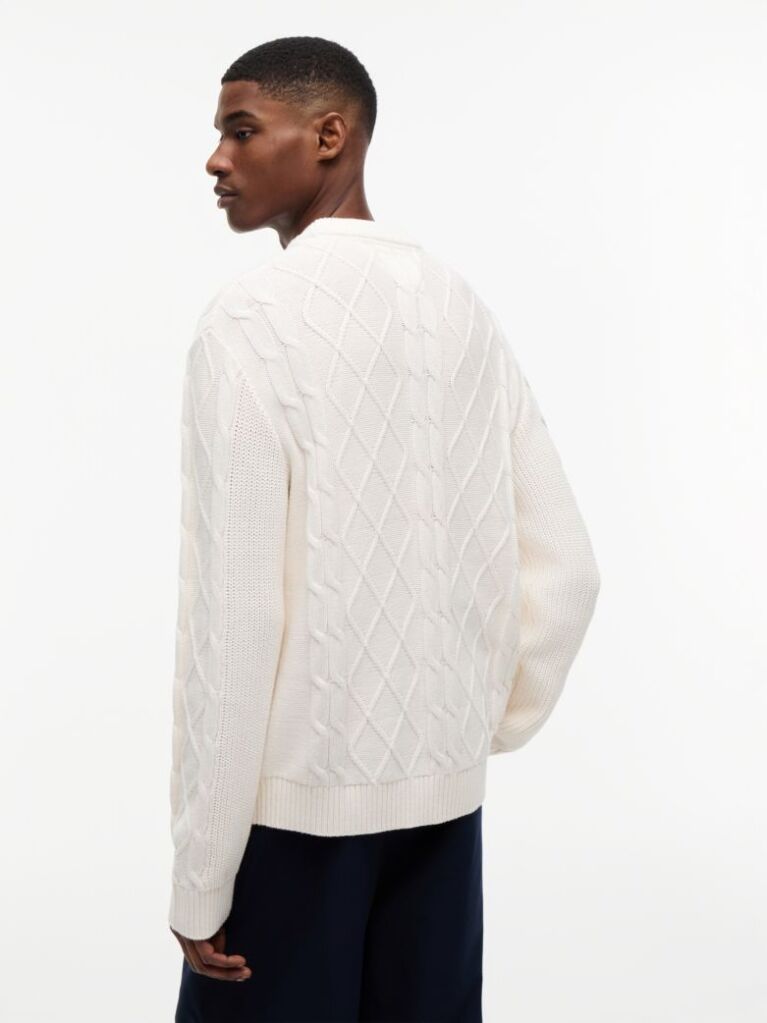 White Tommy Flag Cable Knit Jumper  Men