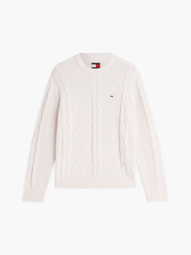 White Tommy Flag Cable Knit Jumper  Men