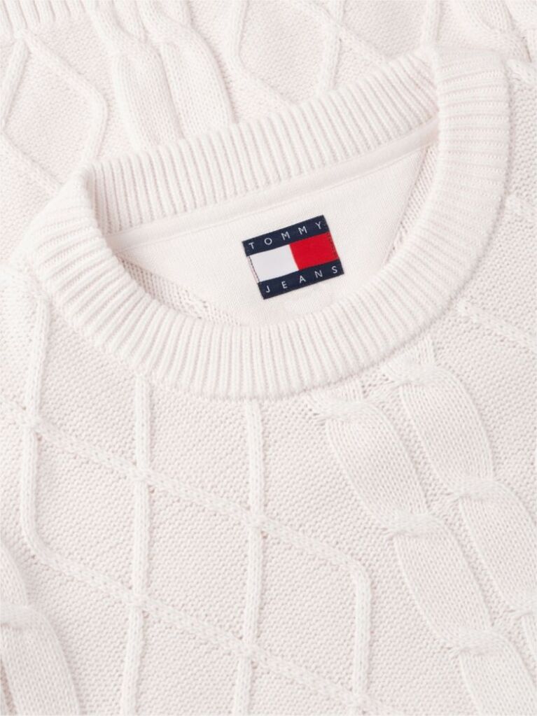 White Tommy Flag Cable Knit Jumper  Men