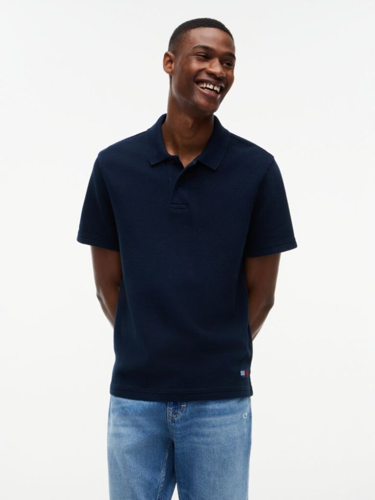 Blue Regular Fit Washed Waffle Knit Polo Shirt  Men
