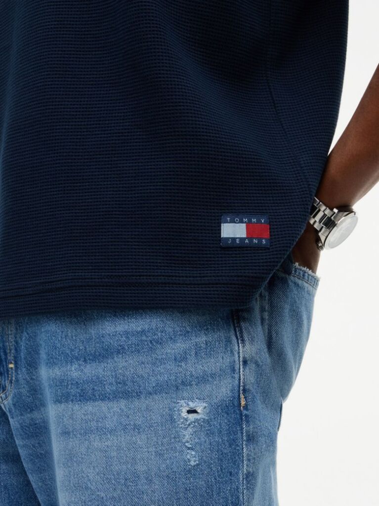 Blue Regular Fit Washed Waffle Knit Polo Shirt  Men