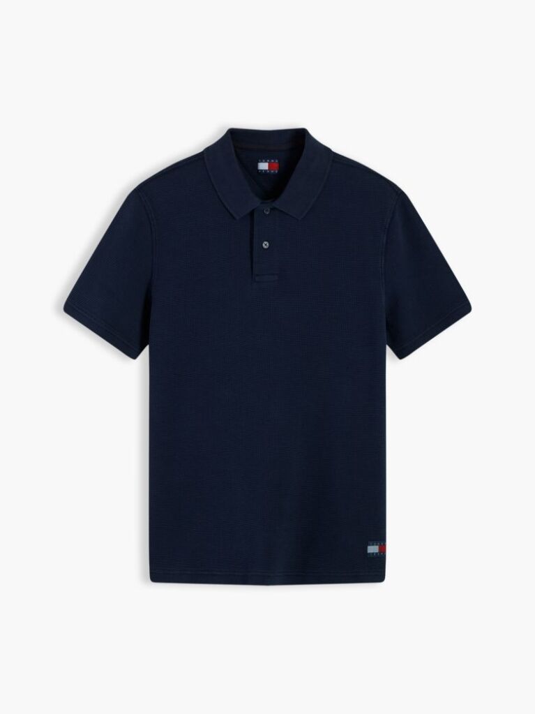 Blue Regular Fit Washed Waffle Knit Polo Shirt  Men