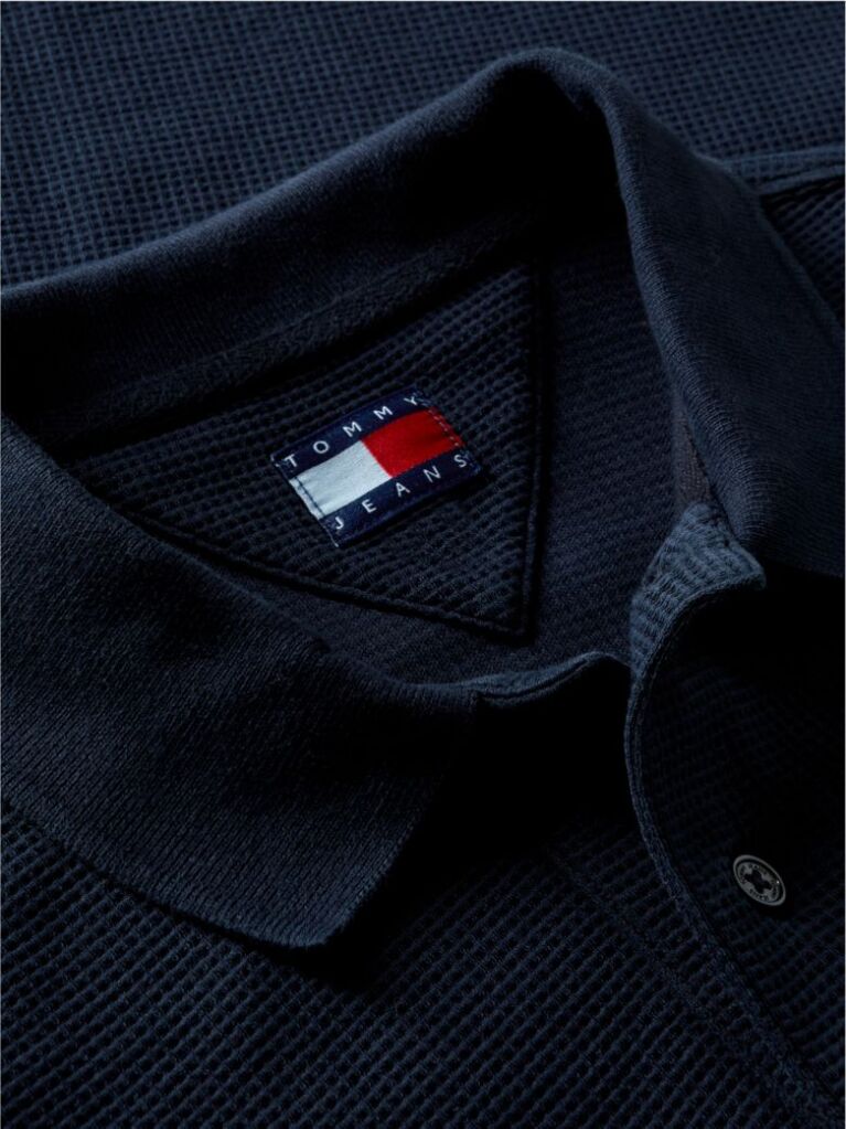 Blue Regular Fit Washed Waffle Knit Polo Shirt  Men