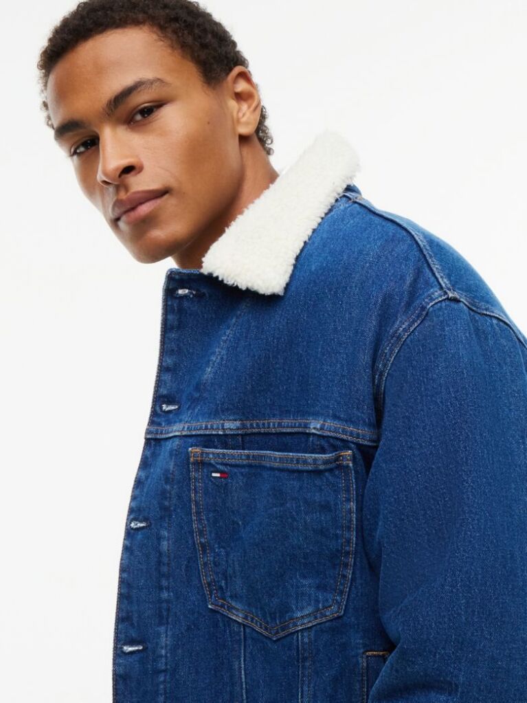 Denim Teddy Collar Denim Trucker Jacket  Men
